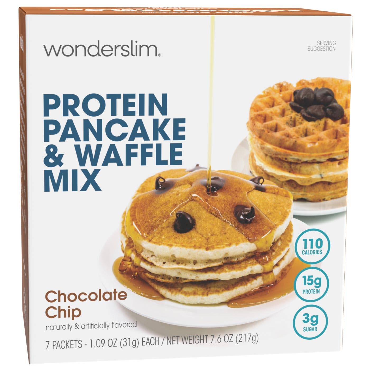 Wonderslim Protein Pancake & Waffle Mix, Chocolate Chip, Low Sugar & Low Calorie (7ct)