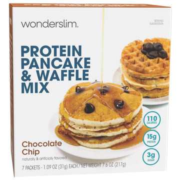 Wonderslim Protein Pancake & Waffle Mix, Chocolate Chip, Low Sugar & Low Calorie (7Ct)