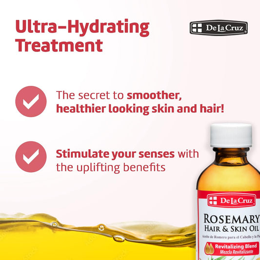 De La Cruz Rosemary Oil Blend Skin And Hair Moisturizer With Castor, Avocado And Olive Oil - Topical Use Only 2 Fl. Oz. (59 Ml) (6 Bottles)