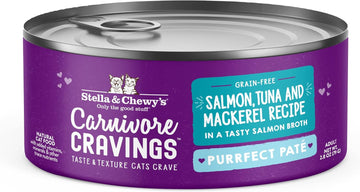 Stella & Chewy'S Carnivore Cravings Purrfect Pate Cans – Grain Free, Protein Rich Wet Cat Food – Salmon, Tuna & Mackerel Recipe – (2.8 Ounce Cans, Case Of 24)