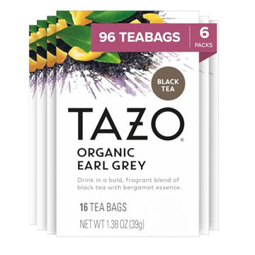 Tazo Organic Earl Grey Tea Bags, Black Tea With Caffeine, 96 Total Bags (16Ct - Pack Of 6)