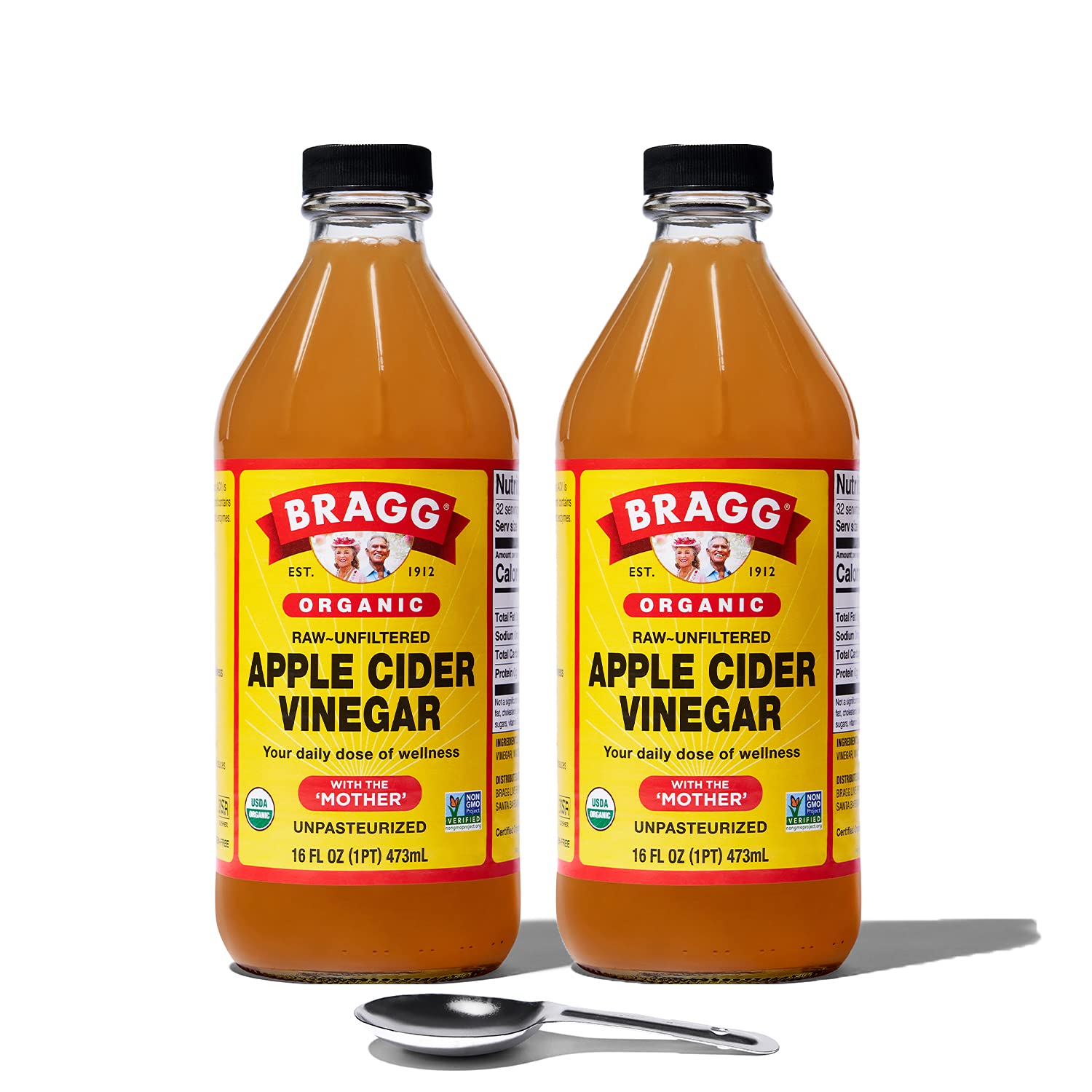 Bragg Organic Apple Cider Vinegar With The Mother– Raw, Unfiltered All Natural Ingredients, 16 Fl Oz Pack Of 2 W/Measuring Spoon …