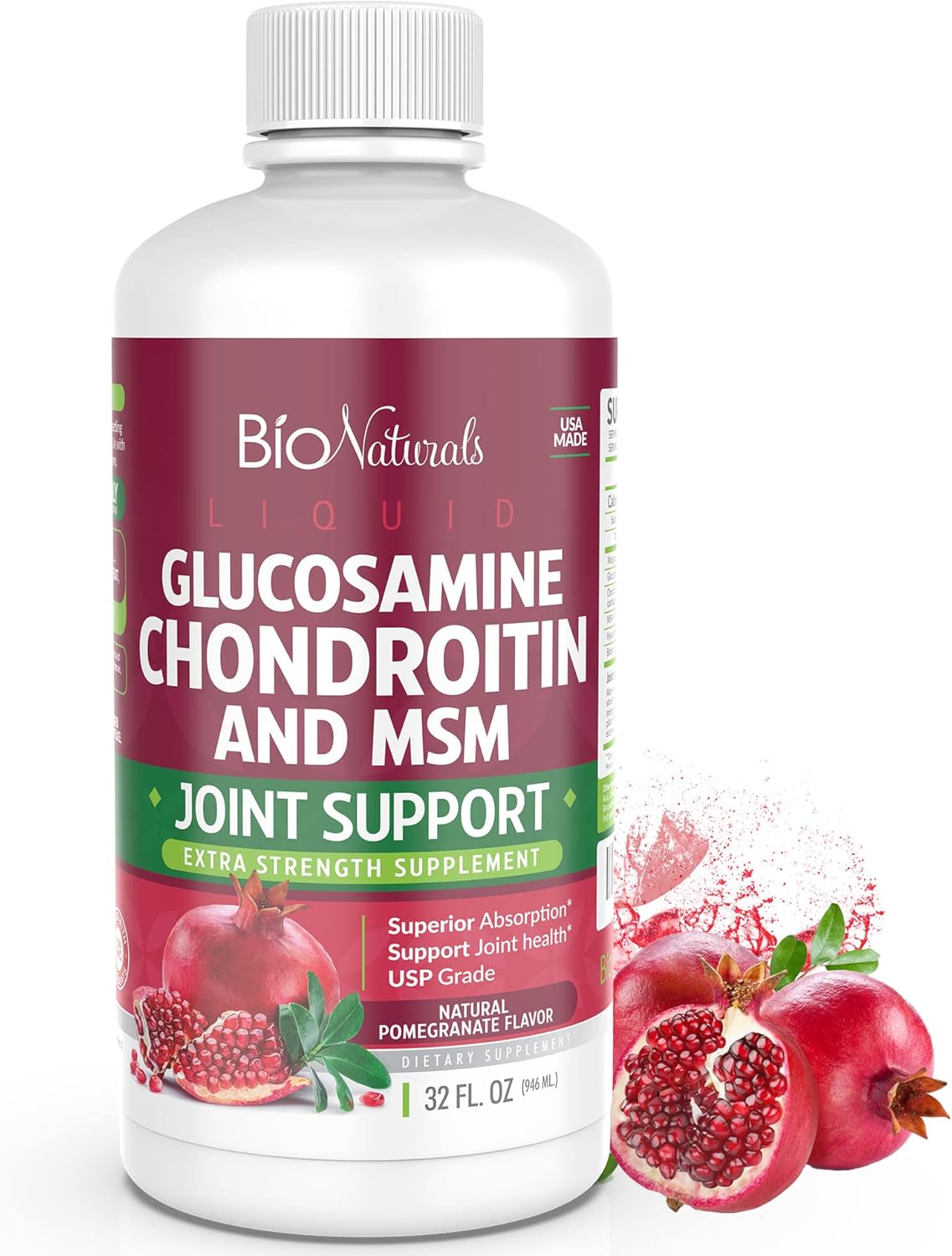 Bio Naturals Liquid Glucosamine Chondroitin Msm Pharmaceutical Grade Supplement With Hyaluronic Acid – Maximum Strength Joint Support - 32 Fl Oz