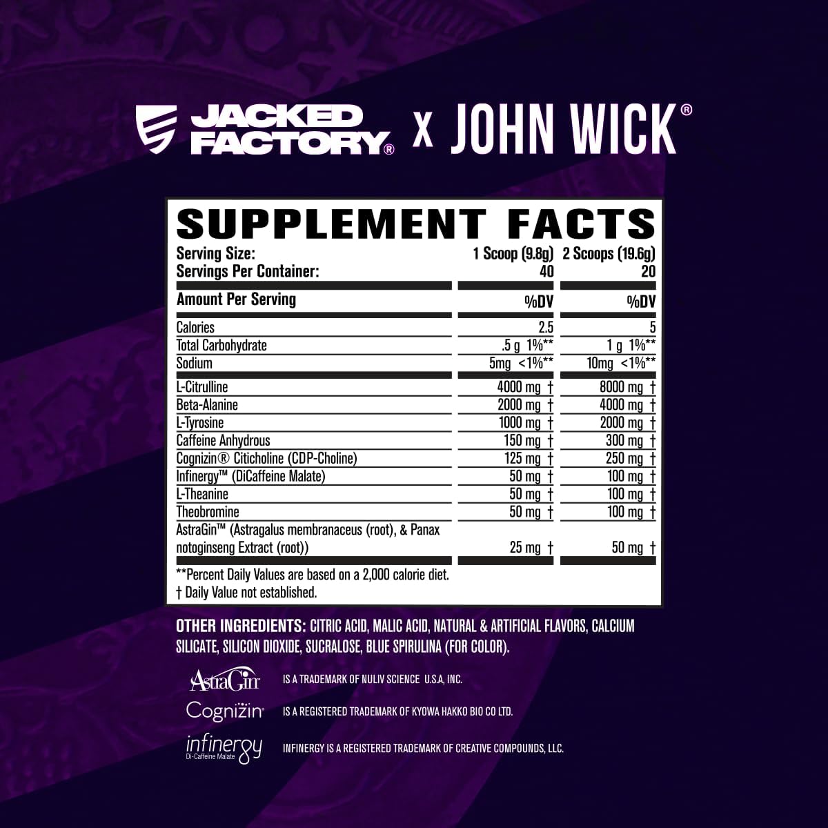 Jacked Factory X John Wick - Wick Mode Pre Workout Powder (Baba Yaga Blue Raz, 40 Servings) & Creatine Monohydrate Powder (Unflavored, 30 Servings) : Health & Household