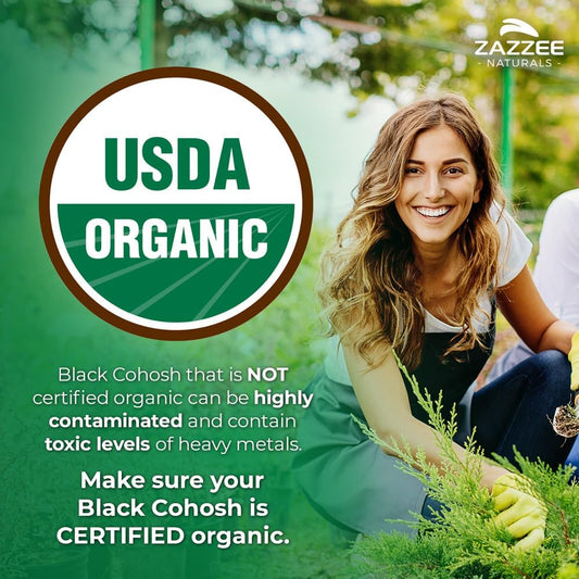 Zazzee Usda Organic Black Cohosh 10:1 Extract, 3000 Mg Strength, 120 Vegan Capsules, 4 Month Supply, Standardized And Concentrated 10X Extract, 100% Vegetarian, All-Natural, Non-Gmo, Made In The Usa