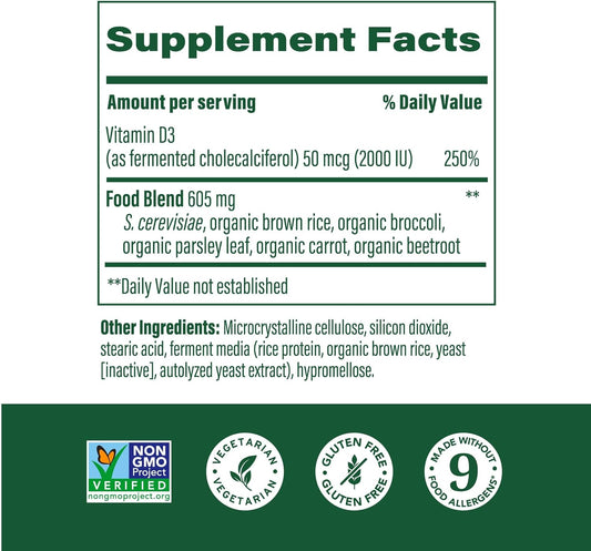 Megafood Vitamin D3 2000 Iu (50 Mcg) - Vitamin D Supplements With Real Food, Immune Support, Supports Bones, Teeth & Muscles, Vegetarian, Certified Non-Gmo, Kosher – 60 Tablets, 60 Servings