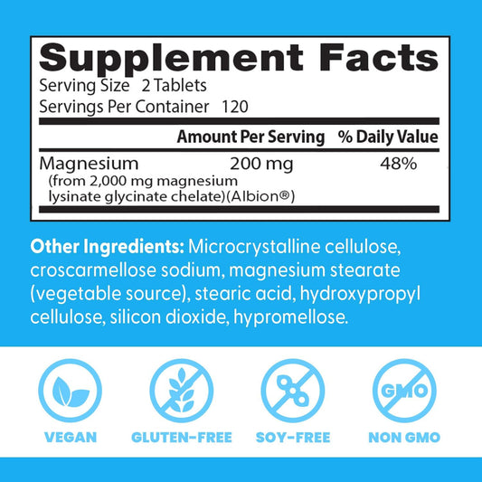 Doctor'S Best High Absorption Magnesium Glycinate Lysinate, 100% Chelated, Non-Gmo, Vegan, Gluten & Soy Free, 200 Mg, 240 Count