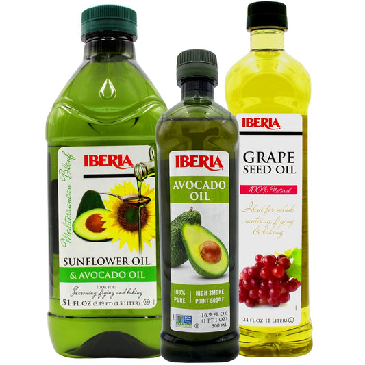 Iberia 100% Pure Avocado Oil, 16.9 fl oz + Iberia Avocado and Sunflower Oil, 51 fl. oz. + Iberia All Natural Grapeseed Oil, 34 fl. oz. : Grocery & Gourmet Food