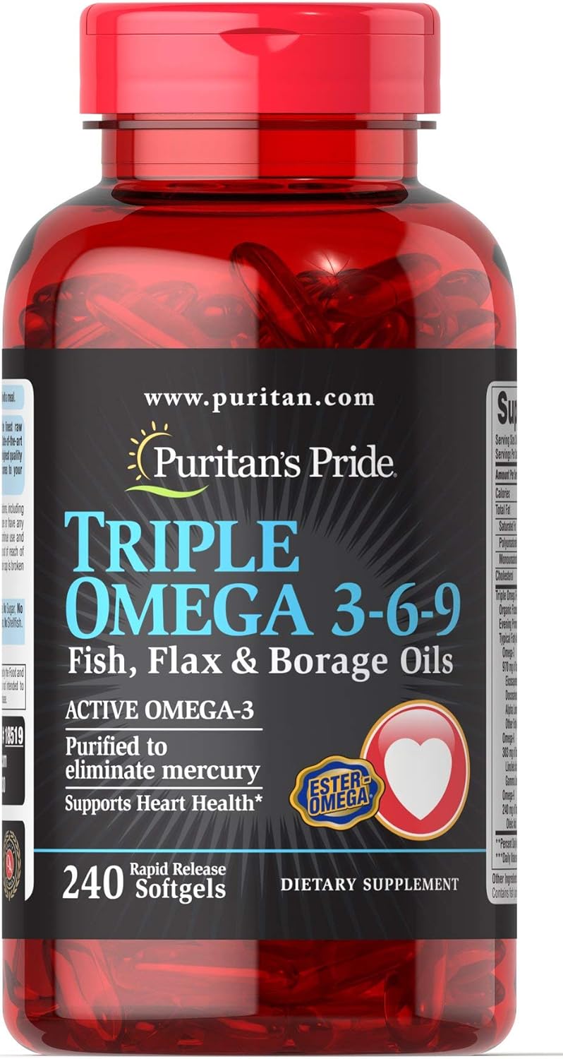 Puritan'S Pride Triple Omega 3-6-9 Fish, Flax & Borage Oils, Supports Heart Health And Healthy Joints, 240 Ct (Pack Of 1)