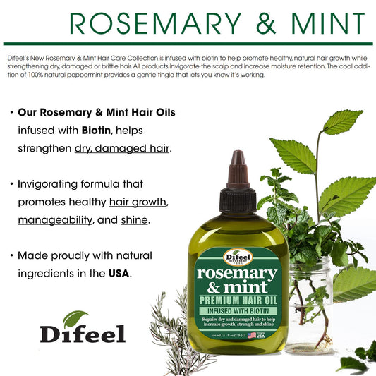 Difeel Rosemary And Mint Premium Hair Oil With Biotin 7.1 Oz. - Natural Rosemary Oil For Hair Growth & Biotin