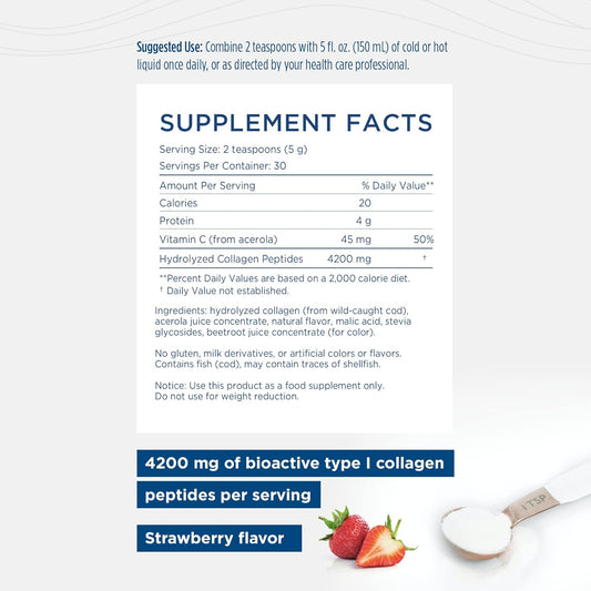 Nordic Naturals Nordic Beauty Marine Collagen Powder, Strawberry - 5.29 Ounces - Collagen Powder Supplement For Healthy Skin, Joints, And Bones, Vitamin C For Antioxidant Support - 30 Servings