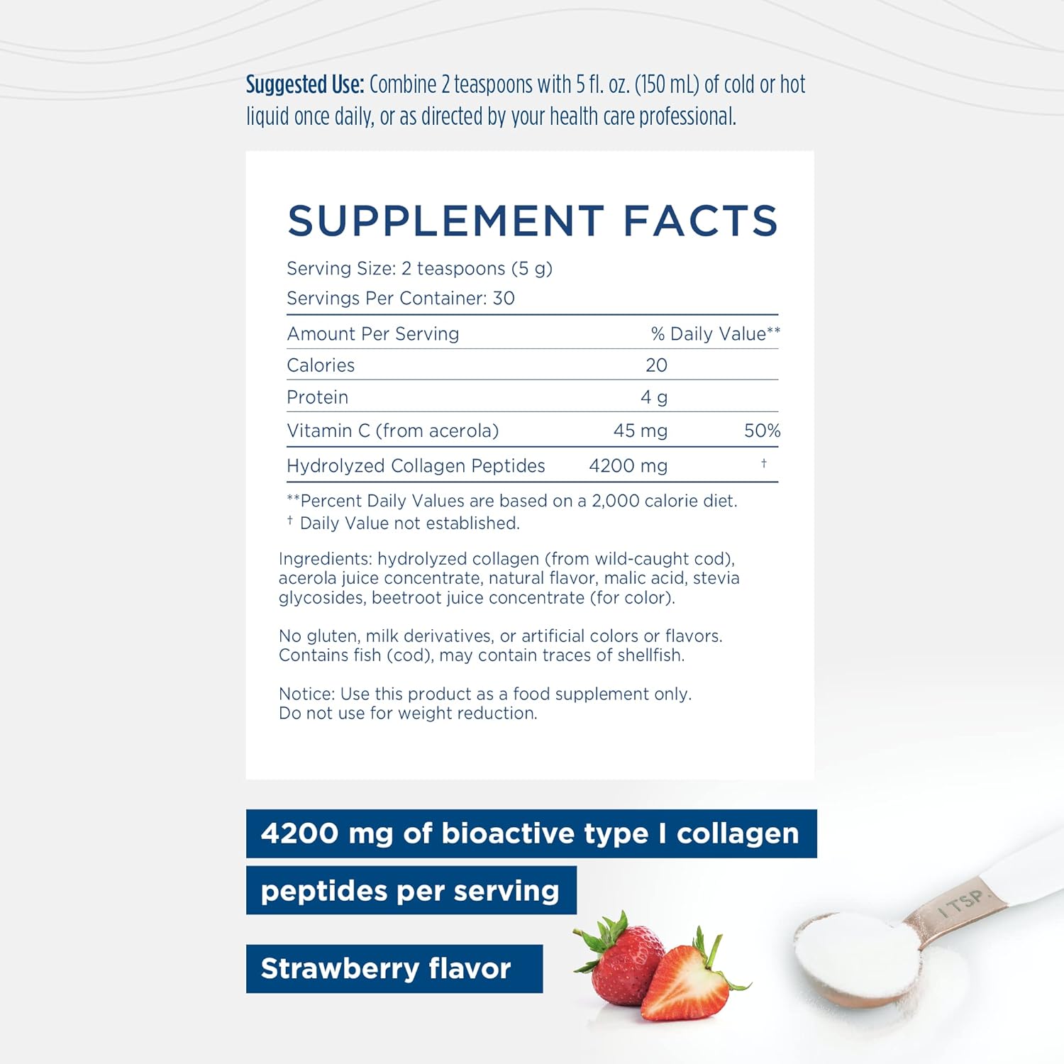 Nordic Naturals Nordic Beauty Marine Collagen Powder, Strawberry - 5.29 s - Collagen Powder Supplement for Healthy Skin, Joints, and Bones, Vitamin C for Antioxidant Support - 30 Servings