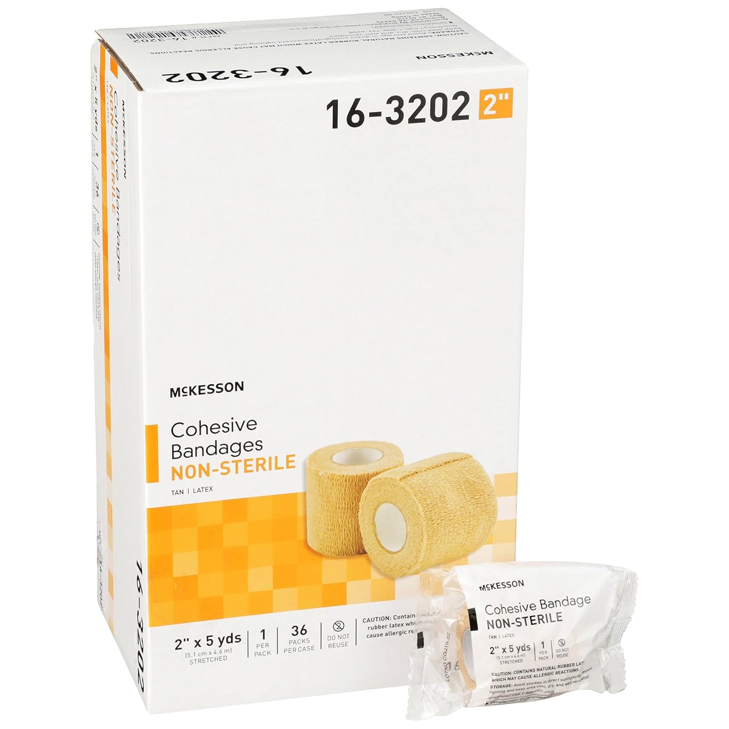 Mckesson Cohesive Bandages, Non-Sterile, Contains Latex, 2 In X 5 Yds, 1 Count, 36 Packs, 36 Total