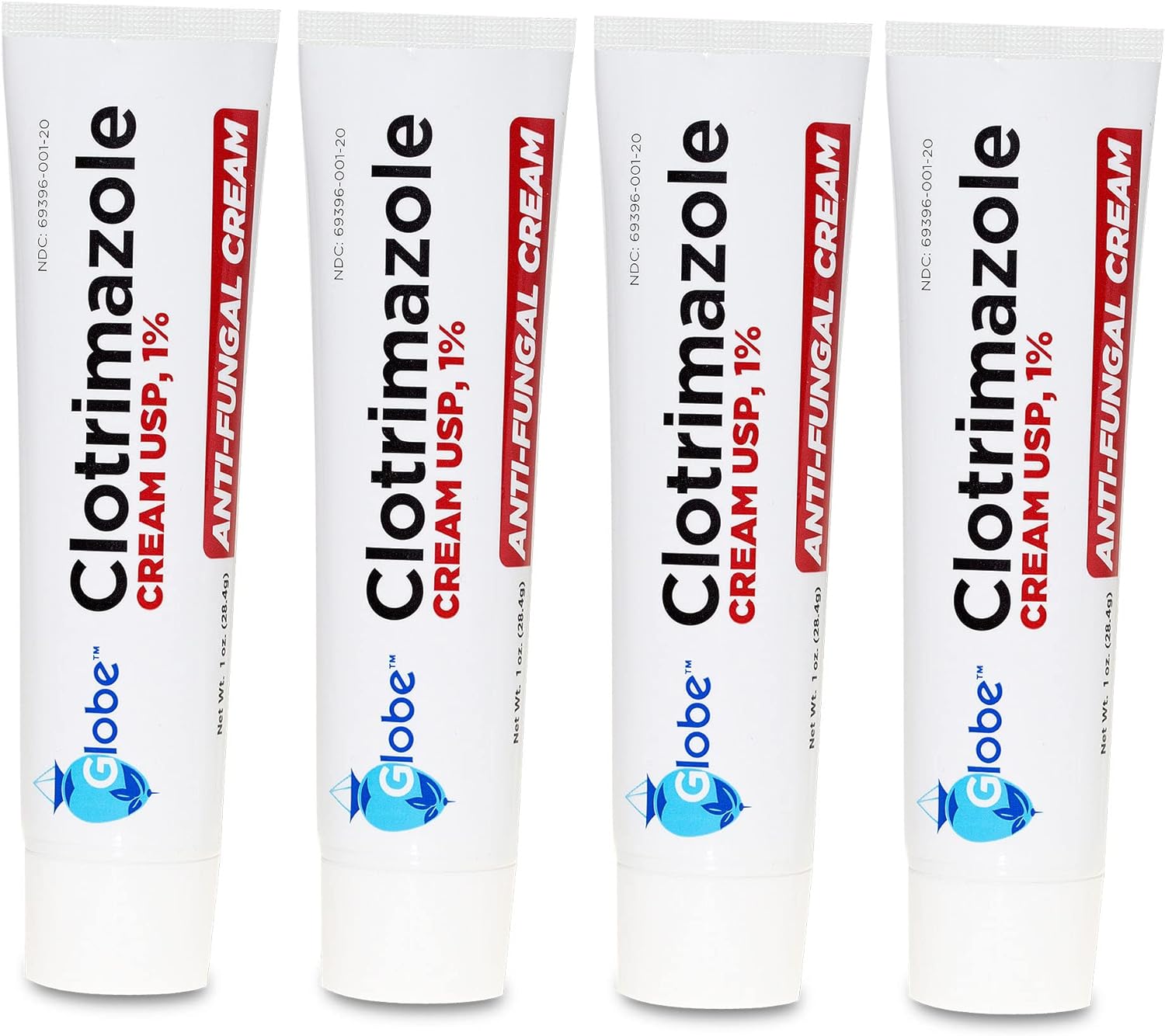 Globe (4 Pack) Clotrimazole Cream 1% (1 Oz) Relieves The Itching, Burning, Cracking And Scaling Associated Athletes Foot, Jock Itch, Ringworm And More