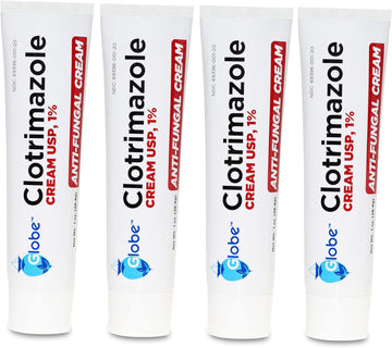 Globe (4 Pack) Clotrimazole Cream 1% (1 Oz) Relieves The Itching, Burning, Cracking And Scaling Associated Athletes Foot, Jock Itch, Ringworm And More