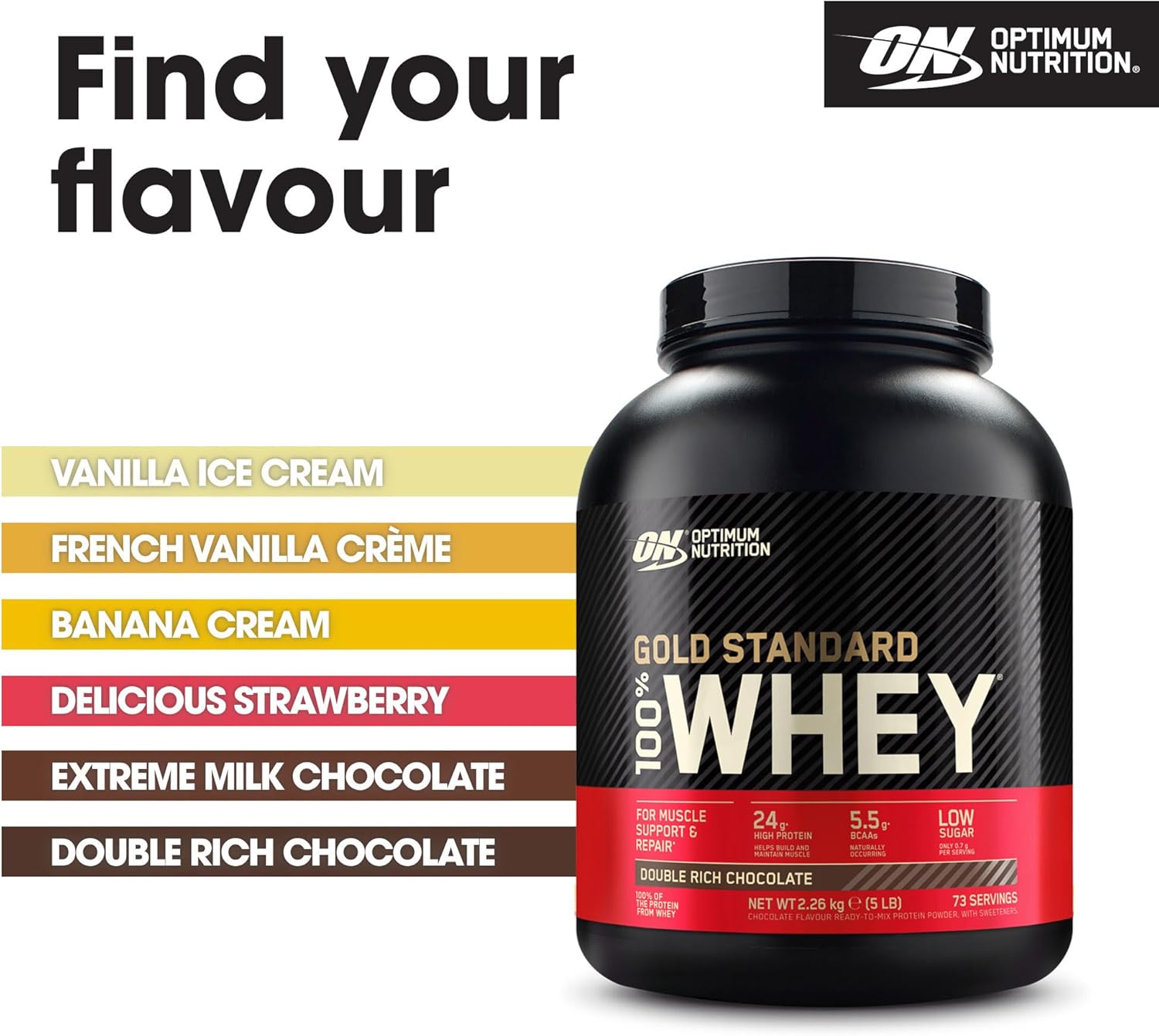 Optimum Nutrition Gold Standard Whey Muscle Building and Recovery Protein Powder With Naturally Occurring Glutamine and Amino Acids, Vanilla Ice Cream, 76 Servings, 2.28kg, Packaging May Vary : Amazon.co.uk: Health & Personal Care