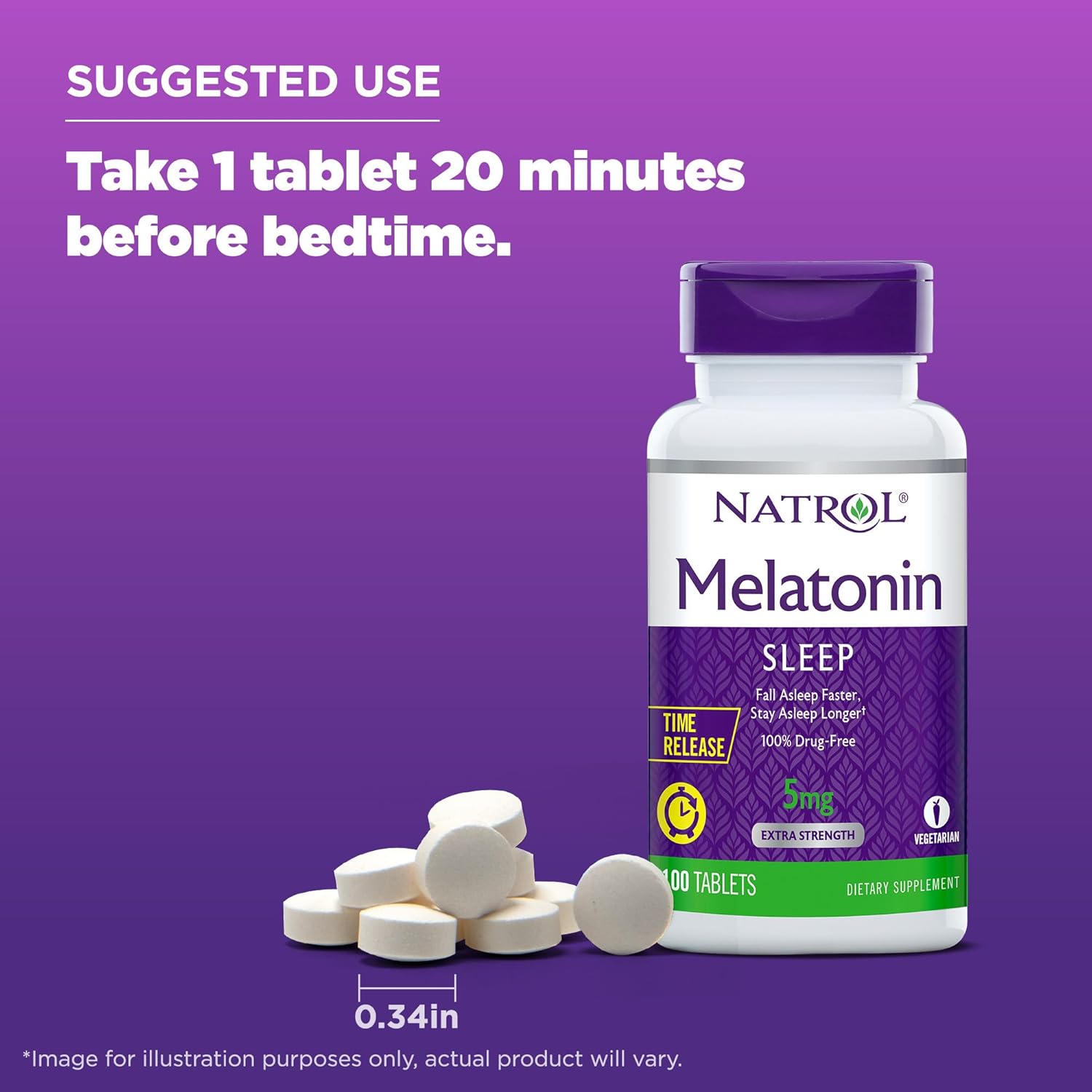 Natrol Melatonin 5 Mg With Vitamin B-6 10 Mg Time Release Sleep Aid Tablets, 100 Servings, Fall Asleep Faster & Stay Asleep Longer, Controlled Release, Drug Free Dietary Supplement, (Pack Of 2)