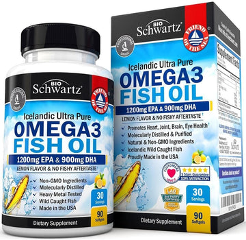 Omega 3 Fish Oil Supplement - 1200Mg Epa And 900Mg Dha Fatty Acid Per Serving - Supports Joint, Eyes, Brain & Skin Health - Burpless Lemon Flavor, Gluten-Free, 90 Softgels (Packaging May Vary)