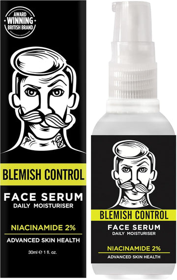 Barber Pro Blemish Control Face Serum Mens Face Cream Daily Moisturiser & Antioxidant Niacinamide & Cica For Acne & Blemishes Natural Vegan Skincare Multi Award Winning Brand 30Ml