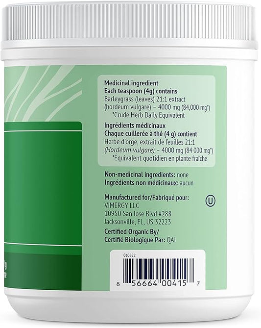 Vimergy USDA Organic Barley Grass Juice Powder, 62 Servings ? Super Greens Powder Contains Iron, Vitamin C, & Vitamin E ? Non-GMO, Gluten-Free, Soy-Free, Vegan & Paleo ? Daily Greens Booster (250g)