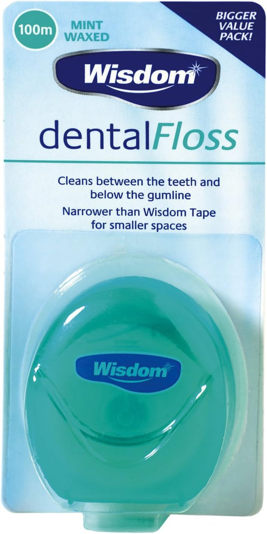 Wisdom Dental Floss Mint Waxed 100M (Pack Of 3)