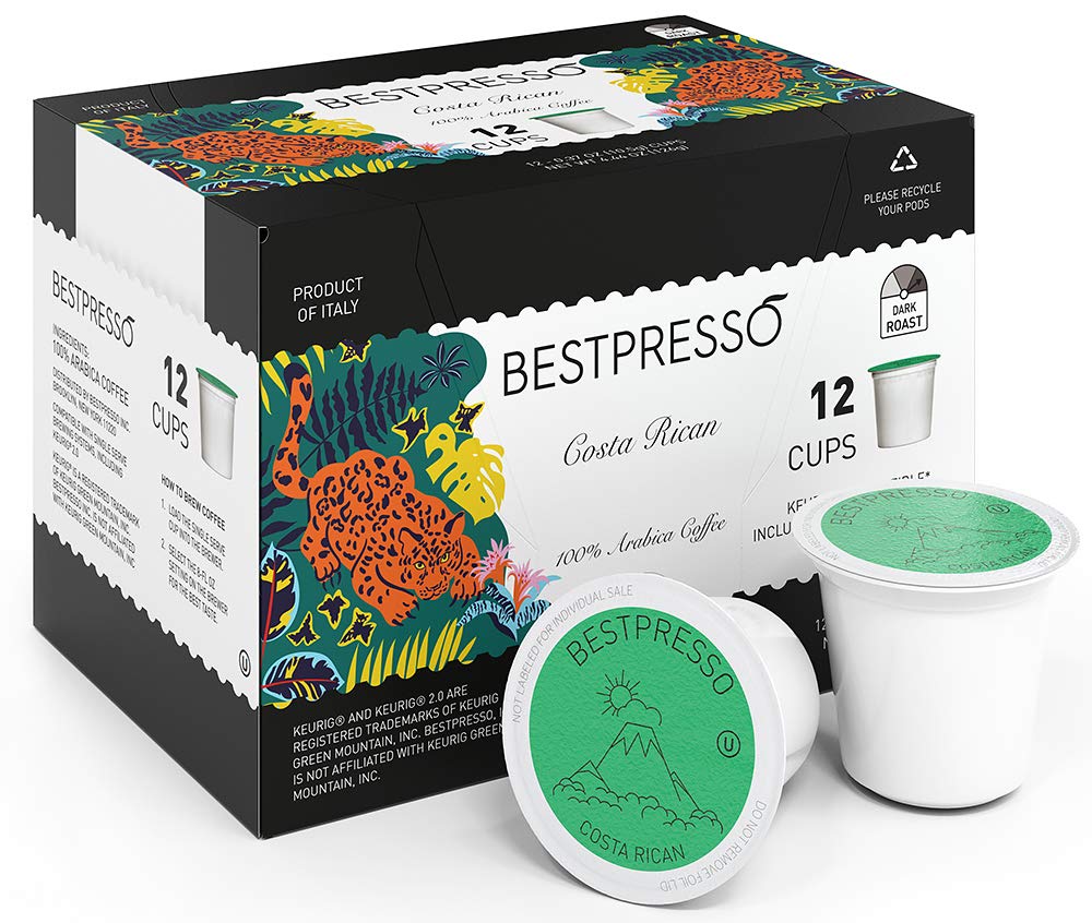 Bestpresso Coffee, Costa Rican Dark Roast Single Serve K-Cup Pods, 96 Count (Compatible With 2.0 Keurig Brewers) 8 Packs Of 12 Cups