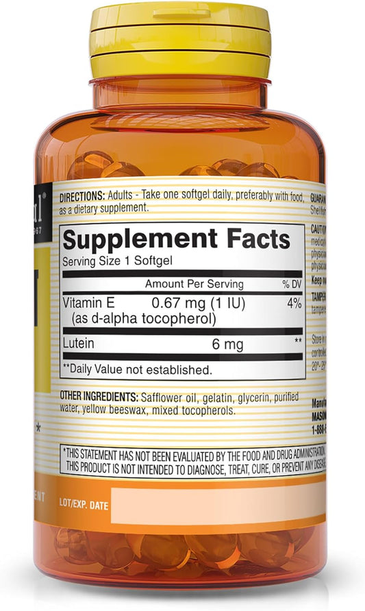 MASON NATURAL Lutein 6 mg with Vitamin E - Healthy Vision and Eye Function, Supports Eye Health, 60 Softgels
