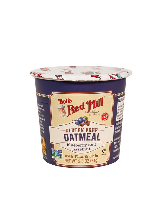 Bob's Red Mill GF Oatmeal Cup, Blueberry & Hazelnut, 2.5 Ounce Cup (Pack of 12), Gluten Free, Non-GMO, Whole Grain, Kosher