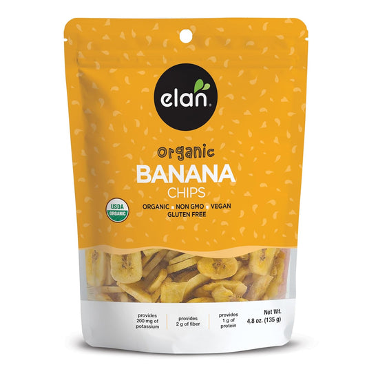 Elan Organic Banana Chips, Non-GMO, Vegan, Gluten-Free, Kosher, Sweetened with Organic Sugar, Crunchy Snacks, Sweet Snacks, 8 pack of 4.8 oz