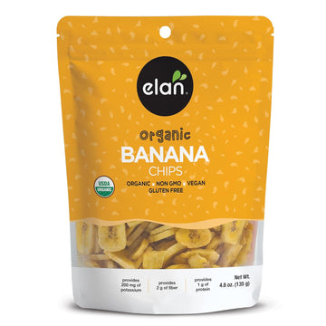 Elan Organic Banana Chips, 4.8 oz, Non-GMO, Vegan, Gluten-Free, Kosher, Sweetened with Organic Sugar, Crunchy Snacks, Sweet Snacks