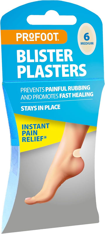 Profoot Blister Plasters - 6 Medium Hydrocolloid-Based Plasters - Ideal For Painful Blisters - Prevents Painful Rubbing - Instant Pain Relief - Stays In Place