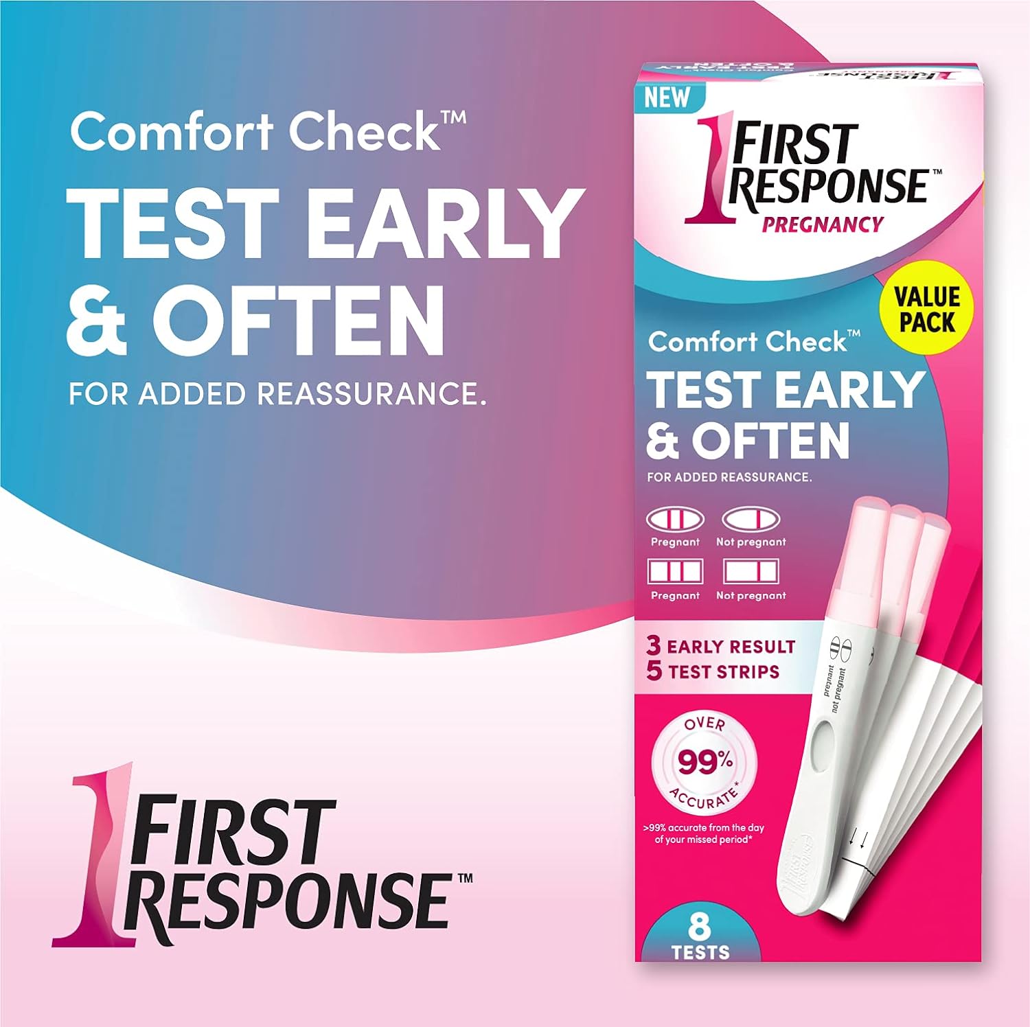 FIRST RESPONSE Comfort Check Pregnancy Test, 8 Count, Pink & White : Health & Household