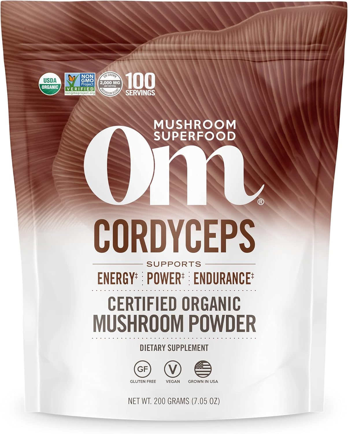 Om Mushroom Superfood Cordyceps Organic Mushroom Powder, 7.05 Ounce Pouch, 100 Servings, Energy, Power, Stamina And Endurance Support, Superfood Supplement For Sports Performance