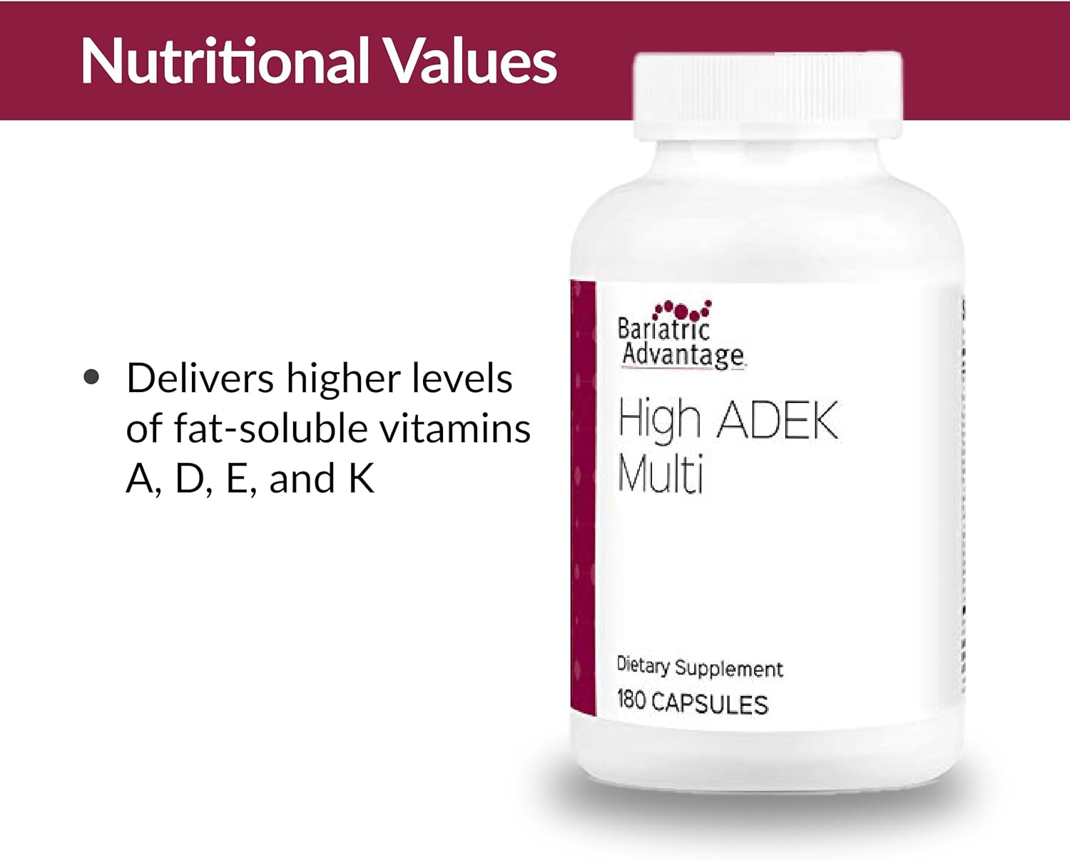 Bariatric Advantage High Adek Multi - For Bariatric Surgery Patients - Multivitamin With Vitamins A, D, E, K & Trace Minerals - 100%+ Dv Of Adek - 180 Capsules : Health & Household