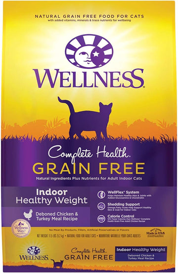 Wellness Natural Pet Food Complete Health Grain-Free Indoor Healthy Weight Chicken Recipe Dry Cat Food, 11.5 Pound Bag