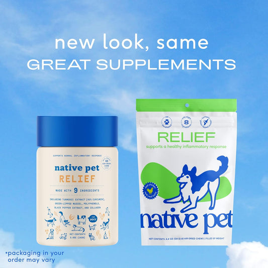 Native Pet Relief - Anti Inflammatory For Dogs - Turmeric, Polyphenols, Green Lipped Mussels For Dogs - Dog Aspirin Alternative - Dog Arthritis Supplement & Dog Joint Pain Relief - 60 Dog Relief Chews