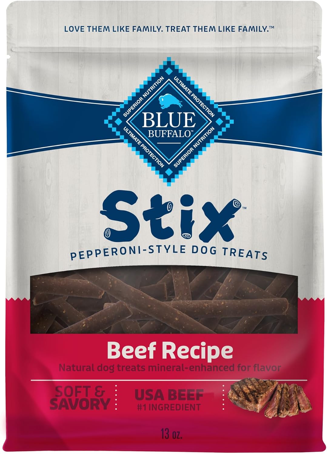 Blue Buffalo Stix Pepperoni-Style Dog Treats Made With Natural Ingredients, Beef Recipe, 13-Oz. Bag
