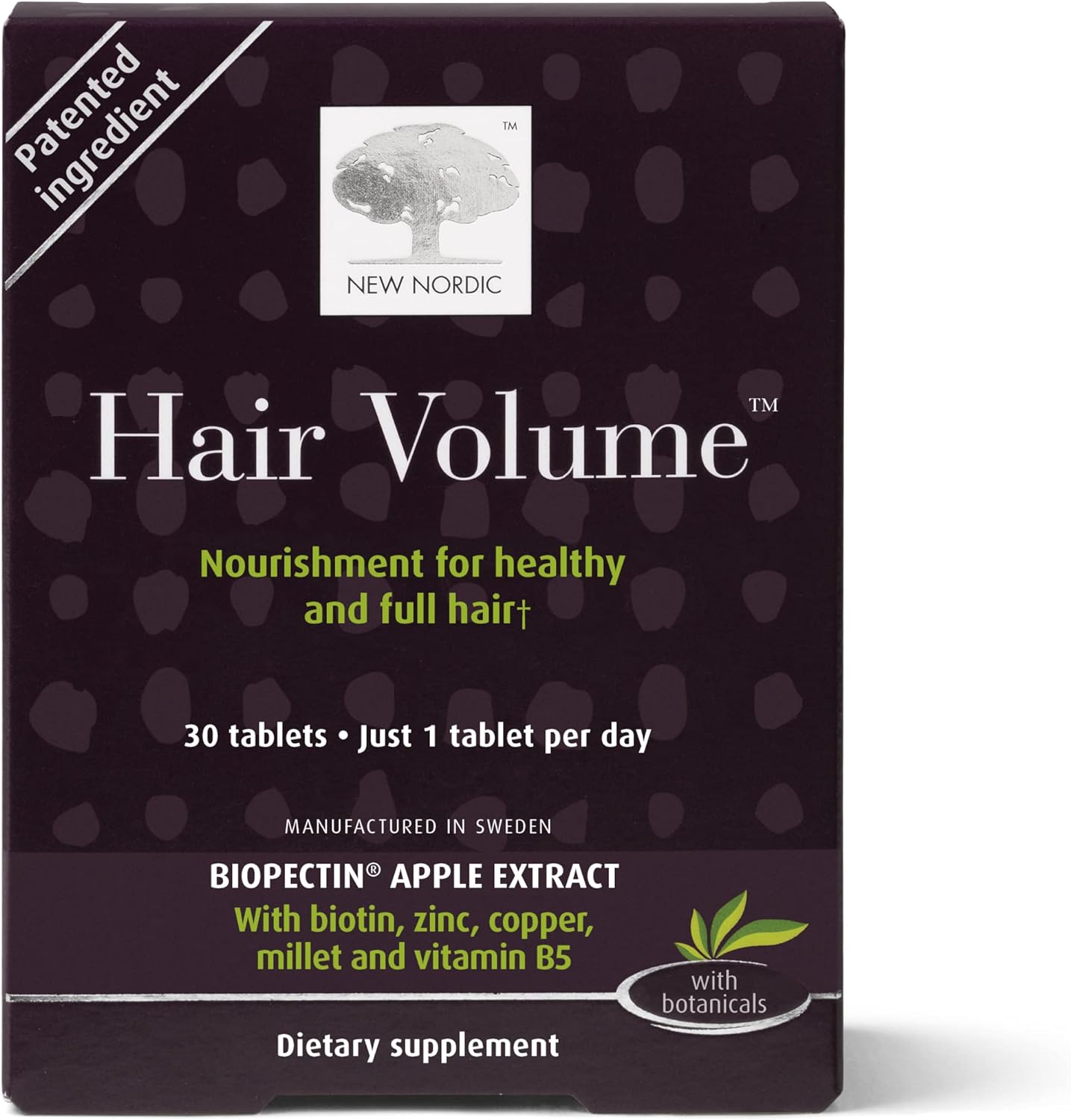 NEW NORDIC Hair Volume Tablets | 3000 mcg Biotin & Biopectin Apple Extract | Hair Vitamins to Support Natural Hair Growth for Thicker, Fuller Hair | Men and Women | 30 Count (Pack of 1)