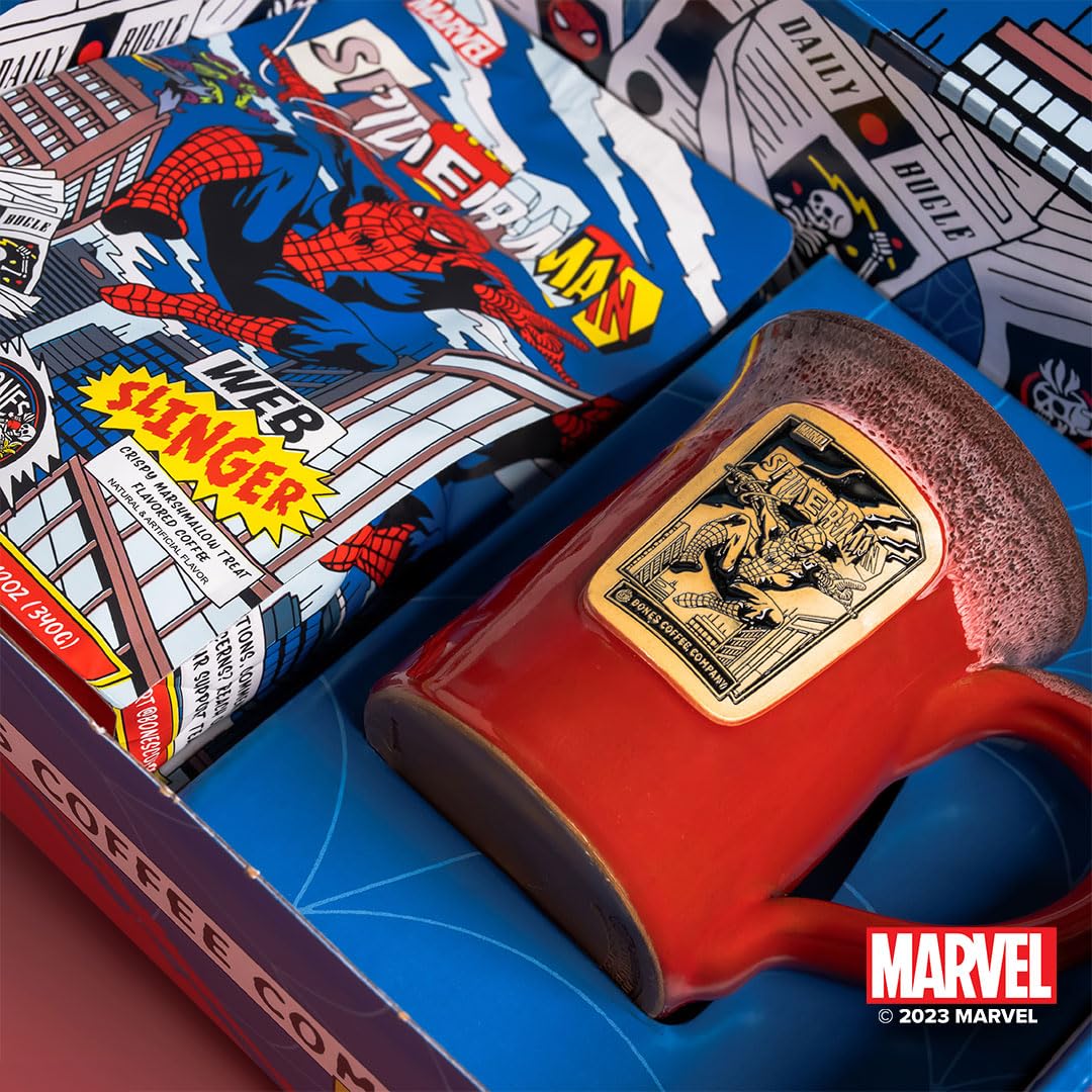 Bones Coffee Company Web Slinger Collector's Box Whole Coffee Beans | 12 oz Crispy Marshmallow Flavor with Handthrown Mug Inspired by Disney's Spiderman (Whole Bean) : Grocery & Gourmet Food