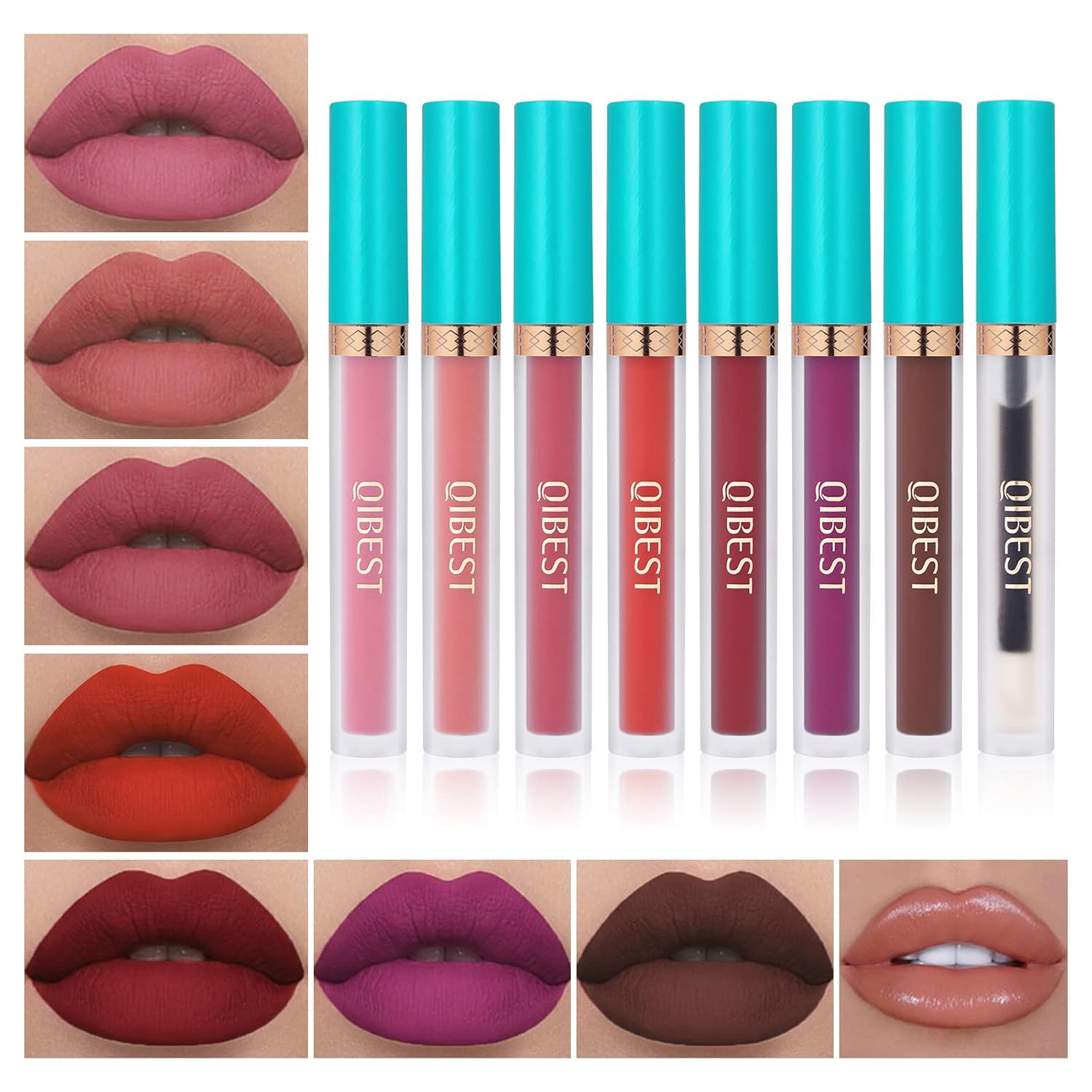 Qibest 7 Matte Liquid Lipstick With 1 Lip Plumber Gloss Makeup Set Long Lasting High Pigmented Velvety Waterproof Nude Lipgloss Kit Make Up Gift Sets For Women Girls