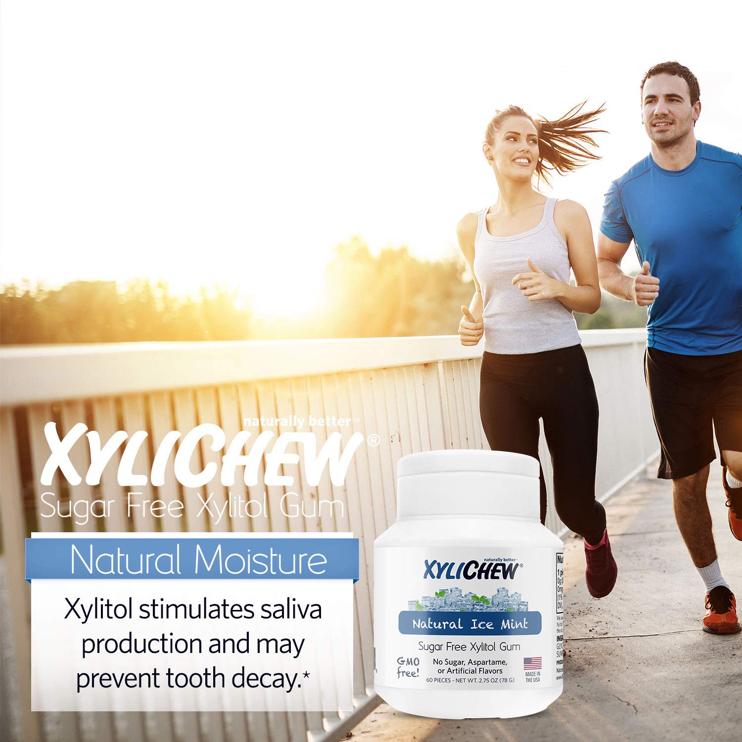 Xylichew 100% Xylitol Chewing Gum - Non Gmo, Non Aspartame, Gluten Free, And Sugar Free Gum - Natural Oral Care, Relieves Bad Breath And Dry Mouth - Ice Mint, 240 Count : Grocery & Gourmet Food