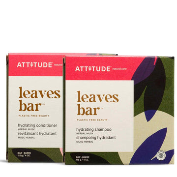 Bundle Of Attitude Hair Shampoo And Conditioner Bar, Ewg Verified, Plastic-Free Beauty Care, Vegan, Hydrating, Herbal Musk, 4 Oz