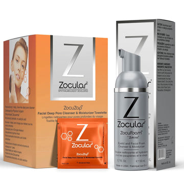 Zocuzap Facial Wipes, 15 Count + Zocular Zocufoam Eyelid Cleanser Bundle