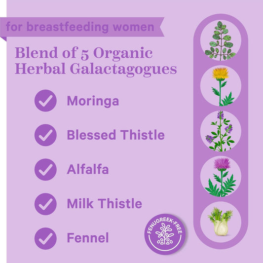 Pink Stork Total Lactation Supplement Without Fenugreek, Support Breast Milk Supply With Organic Alfalfa & Milk Thistle, Postpartum Breastfeeding Essentials - 60 Capsules, 1 Month Supply