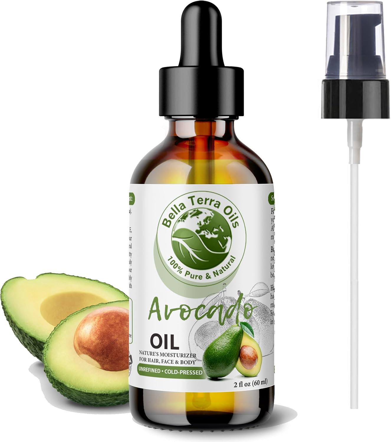 Bella Terra Oils - Avocado Oil 2oz - Celebrate Avocado's Nutritional Legacy, Infused with Monounsaturated Fats, A Delight for Cosmetic Uses