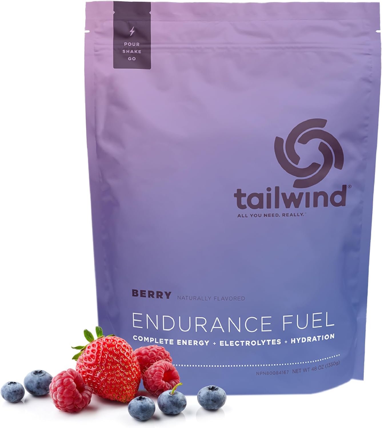 Tailwind Nutrition Endurance Fuel, Electrolyte & Hydration Sports Drink Mix Powder, Gluten-Free, Vegan, Berry, 50 Servings