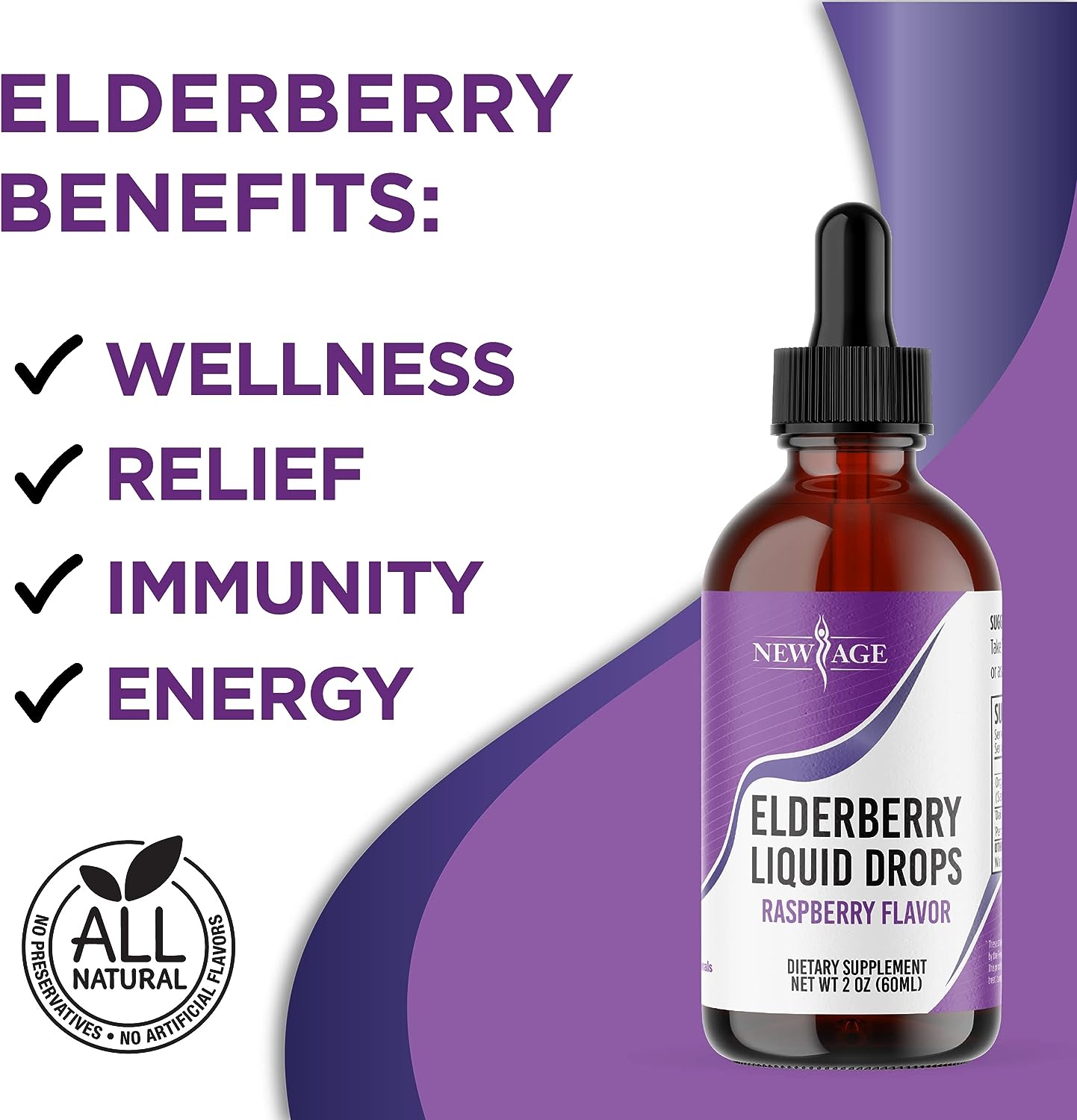 NEW AGE Elderberry Syrup Black Elderberry Liquid Drops for Immune Support Sambucus Elderberry for Overall Health Elderberry 2 Fl Oz (60 Servings) : Health & Household
