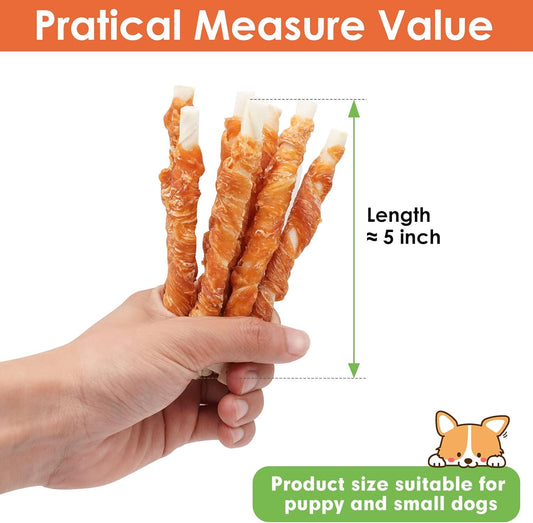 Mon2Sun Dog Treats, 5 Inch Rawhide Twist Chicken Hide Sticks, Suitable For Puppy And Small Dogs, 5 Inch,Chicken