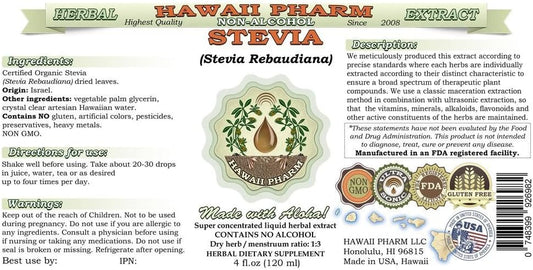 Hawaii Pharm Stevia Alcohol-Free Liquid Extract, Organic Stevia (Stevia Rebaudiana) Dried Leaf Glycerite Natural Herbal Supplement, USA 4 fl.oz
