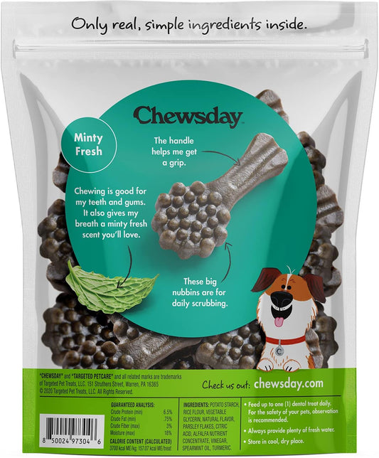 Large Minty Fresh Daily Dental Dog Chews, Made in The USA, Natural Highly-Digestible Oral Health Treats for Healthy Gums and Teeth - 14 Count